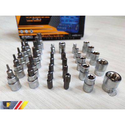 ชุดบล็อกเดือยโผล่ TIFONE ลูกบล็อกชุด E+T 34 ชิ้น 1/4-3/8