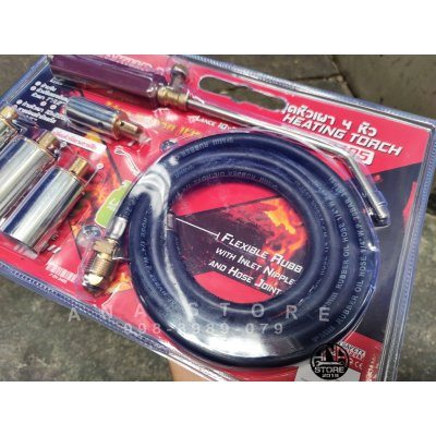 Okura OK-3485 หัวพ่นไฟ หัวเผาขาหมู ชุดหัวเผา ต่อกับถังแก๊ส มีหัวให้ถุง 4ขนาด คุ้มราคา ทองเหลืองอย่างดี สายหนา