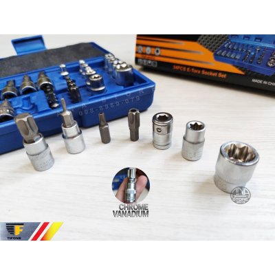 ชุดบล็อกเดือยโผล่ TIFONE ลูกบล็อกชุด E+T 34 ชิ้น 1/4-3/8