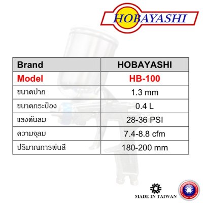กาพ่นสี สแตนเลส HOBAYASHI 1.3มม made in Taiwan