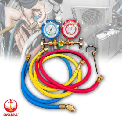 เกจ์วัดน้ำยาแอร์ R12,R22,R502 พร้อมสายชาร์จยาว 36 นิ้ว สามเส้น F-OK-ACG36