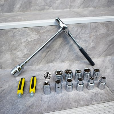 ใหม่! บล็อกตัวทีแบบด้ามฟรี 15ตัวชุด 8-24มม. ด้ามฟรีตัวที