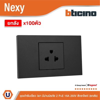 ยกลัง | BTicno ชุดเต้ารับเดี่ยว 3 ขา Socket 2P+E 16A 250V สีกราไฟต์ รุ่น Nexy