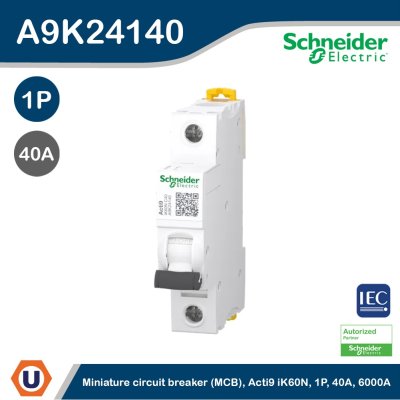 Schneider Electric Miniature Circuit - Breaker, Acti9 iK60N 1P, 40A, C Curve A9K24140