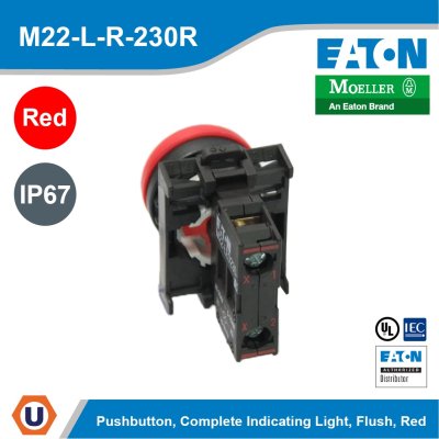 EATON Pushbutton, Complete Indicating Light, Flush, Ip67, Ip69K, Nema 4X, 13 l M22-L-R/230-R