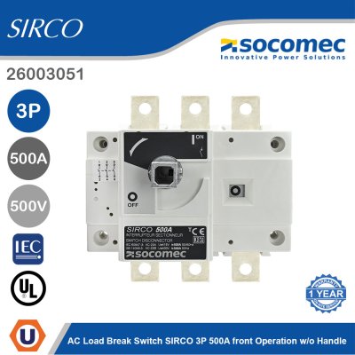 Socomec AC Load Break Switch SIRCO 3P 500A Front Operation w/o Handle | 26003051