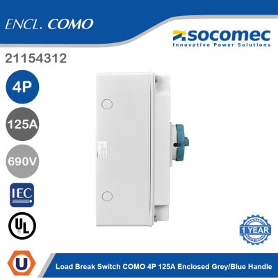 Socomec Load Break Switch COMO 4P 125A Enclosed Grey/Blue Handle | 21154312