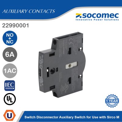 Socomec Switch Disconnector Auxiliary Switch for Use with Sirco M | 22990001