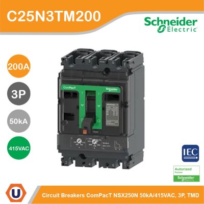 Schneider Electric Circuit breaker ComPacT NSX250N 50kA/415VAC 3P TMD trip unit 200A | C25N3TM200