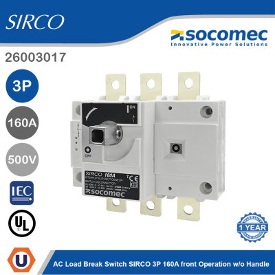 Socomec AC Load break Switch SIRCO 3P 160A Front Operation w/o Handle | 26003017