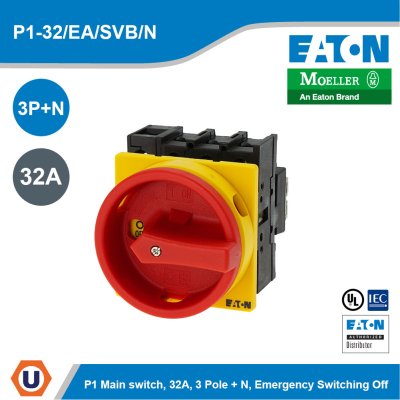 EATON Moeller Series P1 Main Switch 32A 3Pole+N Emergency Switching Off Function | P1-32/EA/SVB/N