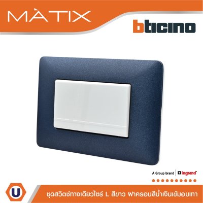 BTicino ชุดสวิตซ์ทางเดียว Size L มีพรายน้ำ พร้อมฝาครอบ สีน้ำเงิน มาติกซ์ | Matix