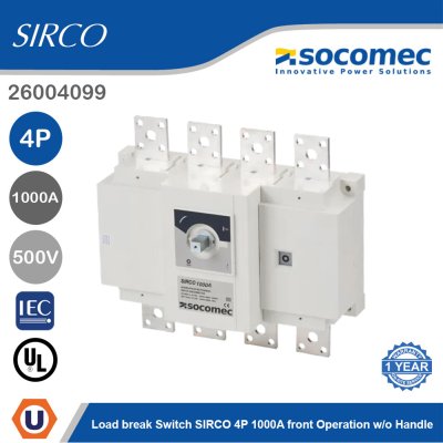 Socomec AC Load Break Switch SIRCO 4P 1000A Front Operation w/o Handle | 26004099