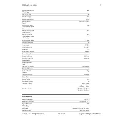 ABB อุปกรณ์ป้องกันไฟรั่วไฟดูด (RCBO) และกระแสไฟเกิน, 3P+N, 30mA, 20A รุ่น DS203NC C20 AC30 l 2CSR256040R1204