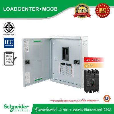 Schneider Electric ตู้โหลดเซ็นเตอร์ 12 ช่อง + เมนเซอร์กิตเบรกเกอร์(MCCB) 250A รหัส QO3-250EZ12G/SN+EZC250N3250