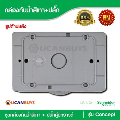 Schneider ชุดฝาครอบกันน้ำพร้อมกล่องกันน้ำ IP55 สีเทา + ปลั๊กคู่มีกราวด์ รุ่น Concept