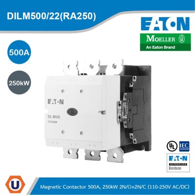 EATON Contactor,380 V 400 V 265 kW, 2 N/0, 2 NC,RA 110 - 250 V 40- 60 Hz Operation,Screw Connection | DILM500/22(RA250)