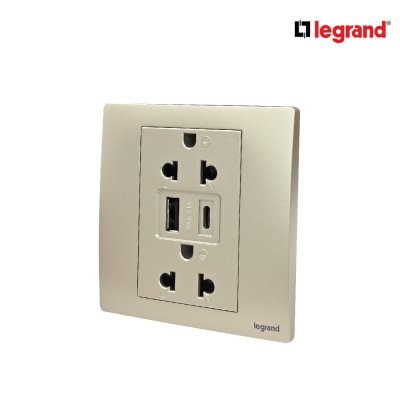 แพ็ค10 | Legrand ชุดเต้ารับคู่ + เต้ารับUSB + เต้ารับ Type C สีแชมเปญ รุ่นมาเรียเซนต์ | Mallia Senses | 281204CH