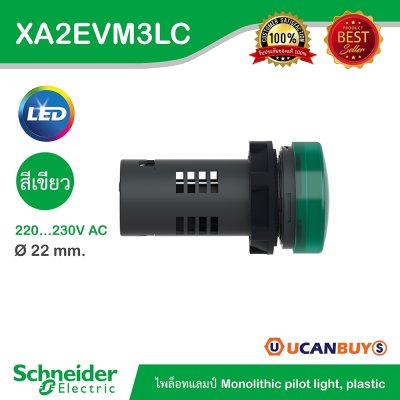 Schneider Electric Pilot Lamp ไพลอตแลมป์ LED ขนาด 22 mm สีเขียว แรงดันไฟเลี้ยง 220/230 VAC | XA2EVM3LC