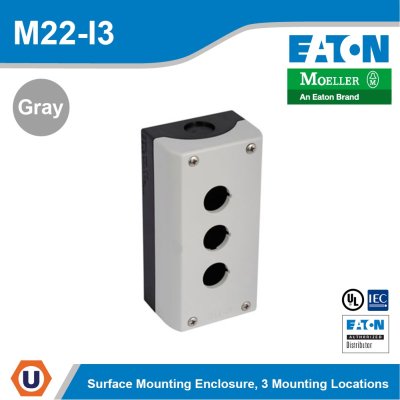 EATON MOELLER M22-I3 Surface Mount, Polycarbonate, 3Holes, 22mm, Grey, 80mm, 153mm l M22-I3
