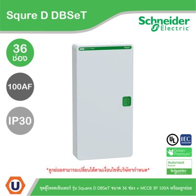 Schneider Electric ชุดตู้โหลดเซ็นเตอร์ Square D DBSeT 36ช่อง+MCCB EZC 3P 100A 30kA พร้อมลูกย่อย14ตัว