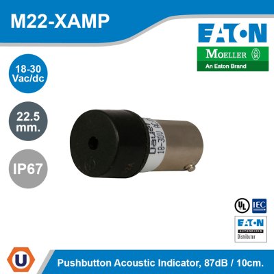 EATON M22 Pushbutton Acoustic Indicator 22.5 mm. IP67 18-30 Vac/dc 87 dB/ 10cm | M22-XAMP