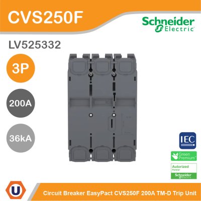 Schneider Electric Circuit breaker CVS250F 36 kA at 415 VAC 200 A TM-D trip unit 3P3d | LV525332