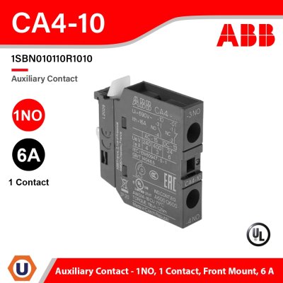 ABB Auxiliary Contact - 1NO, 1 Contact, Front Mount, 6A | CA4-10 | 1SBN010110R1010
