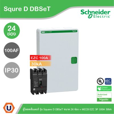 Schneider Electric ตู้โหลดเซ็นเตอร์ รุ่น Square D DBSeT ขนาด 24ช่อง + MCCB รุ่น EZC 3P 100A 30kA
