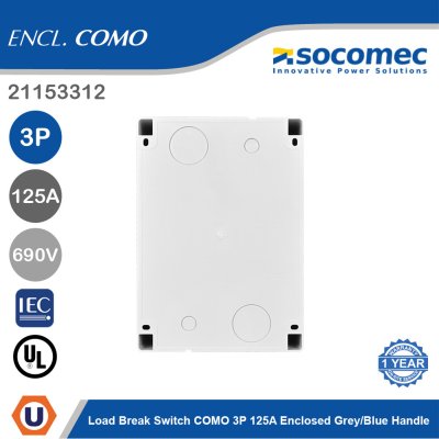 Socomec Load Break Switch COMO 3P 125A Enclosed Grey/Blue Handle | 21153312