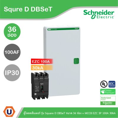 Schneider Electric ตู้โหลดเซ็นเตอร์ รุ่น Square D DBSeT ขนาด 36ช่อง + MCCB รุ่น EZC 3P 100A 30kA