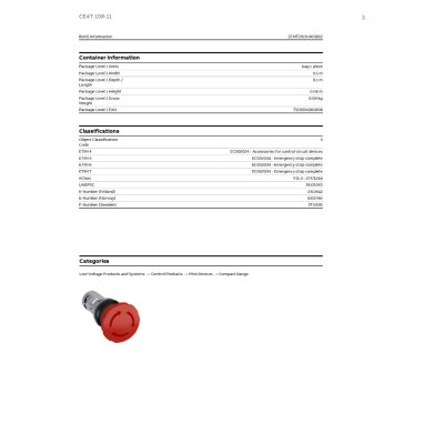 ABB Compact สวิตช์ฉุกเฉิน หมุนปลดล็อค 40 mm Red 1NO + 1NC | 1SFA619550R1071 | CE4T-10R-11