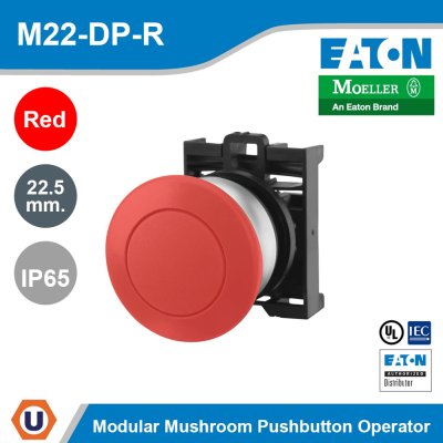 EATON M22 Modular Mushroom Pushbutton Operator, 22.5mm. Momentary Non-illuminated IP67 | M22-DP-R