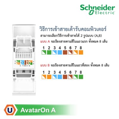 Schneider ชุดเต้ารับคอมพิวเตอร์ (LAN) CAT6 + เต้ารับโทรศัพท์ 6 ขา 4สาย พร้อมฝาครอบ2ช่อง สีขาว | AvatarOn A | Ucanbuys