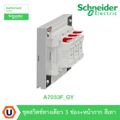Schneider Electric ชุดสวิตช์ทางเดียว 3 ตัว Size S ประกอบสำเร็จรูป สีเทา | AvatarOn A | A7033F_GY