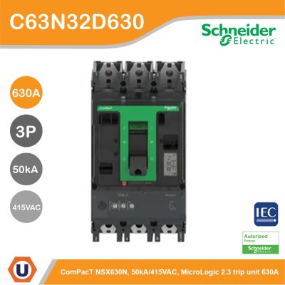 Schneider Electric Circuit breaker ComPact NSX630N 50kA/415VAC 3P 2.3 trip unit 630A | C63N32D630