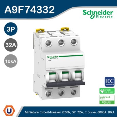 Schneider Electric 3P 32A Miniature circuit-breaker Acti9 iC60N 400VAC | A9F74332