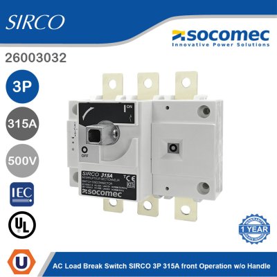 Socomec AC Load Break Switch SIRCO 3P 315A Front Operation w/o Handle | 26003032