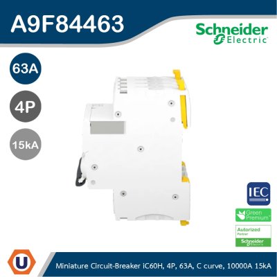 Schneider Electric Miniature Circuit-Breaker, Acti9 iC60H, 4P 63A | A9F84463