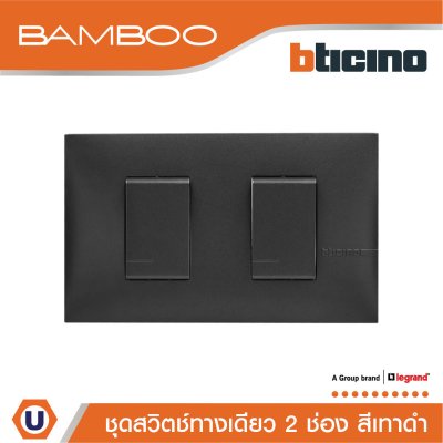 BTicino ชุดสวิตช์ทางเดียว 2 ช่อง สีดำ 1Way Switch 2 Gang 16A 250V Black | Bamboo