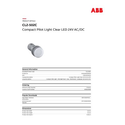 ABB Pilot lamp (with LED) ไฟเลี้ยง 24 VAC/DC, Clear | 1SFA619403R5028 | CL2-502C
