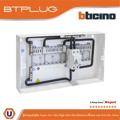 BTicino ตู้คอนซูเมอร์ยูนิต Plug-In (4+5ช่อง กันดูด 63A) บัสบาร์แยกแบบปลั๊กอิน รุ่น BTCS45A63