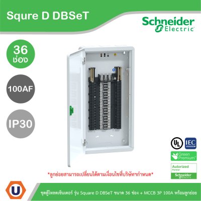 Schneider Electric ชุดตู้โหลดเซ็นเตอร์ Square D DBSeT 36ช่อง+MCCB EZC 3P 100A 30kA พร้อมลูกย่อย14ตัว