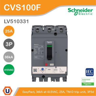 Schneider Electric Circuit breaker CVS100F 36 kA at 415 VAC 25 A TM-D trip unit 3P | LV510331