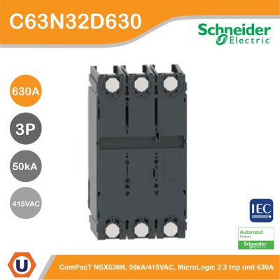 Schneider Electric Circuit breaker ComPact NSX630N 50kA/415VAC 3P 2.3 trip unit 630A | C63N32D630