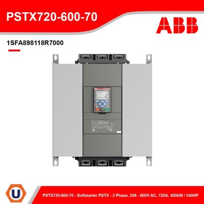 ABB (Soft Starter) - Softstarter PSTX - 3 Phase, 208 - 600V AC, 720A, 400kW / 540HP | STX720-600-70