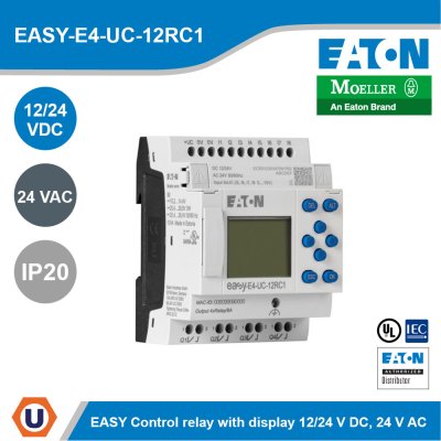EATON Control relays easyE4 with display (expandable, Ethernet) 12/24 VDC 24 VAC | EASY-E4-UC-12RC1