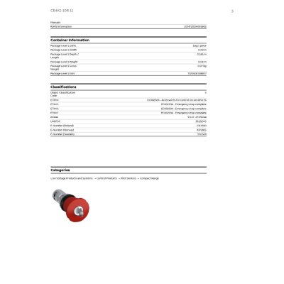 ABB Compact สวิตช์ฉุกเฉินไขกุญแจปลดล็อค 40 mm (มีกุญแจให้) Red 1NO+1NC | 1SFA619552R1071 | CE4K1-10R-11