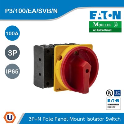 Eaton series P3 Main switch, P3, 100A, flush mounting, 3P + N, Emergency switching off function l P3-100/EA/SVB/N