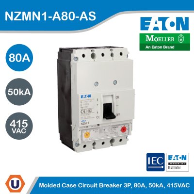 EATON Molded Case Circuit-Breaker (MCCB) 3P 80A 50kA 415VAC | NZMN1-A80-AS